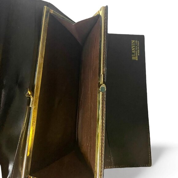 VINTAGE - LANVIN- Paris Logo Brown Canvas Leather Small Clutch Wallet/Kisslock - Picture 4 of 4